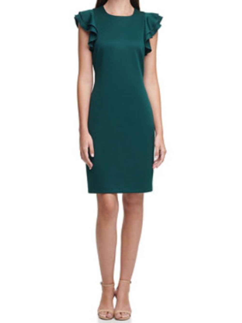 Tommy Hilfiger Ruffle-Sleeve Sheath Dress, Hunter Green - Womens 10